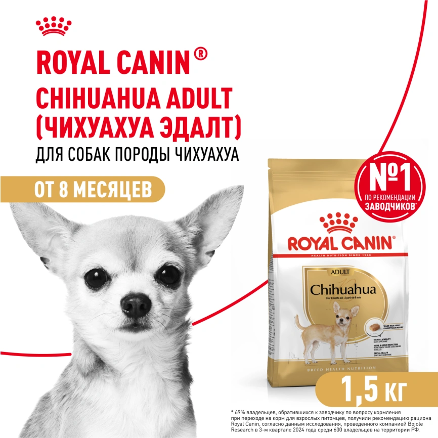 Сухой корм Royal Canin Chihuahua Adult для собак породы чихуахуа, 1,5 кг фото 1