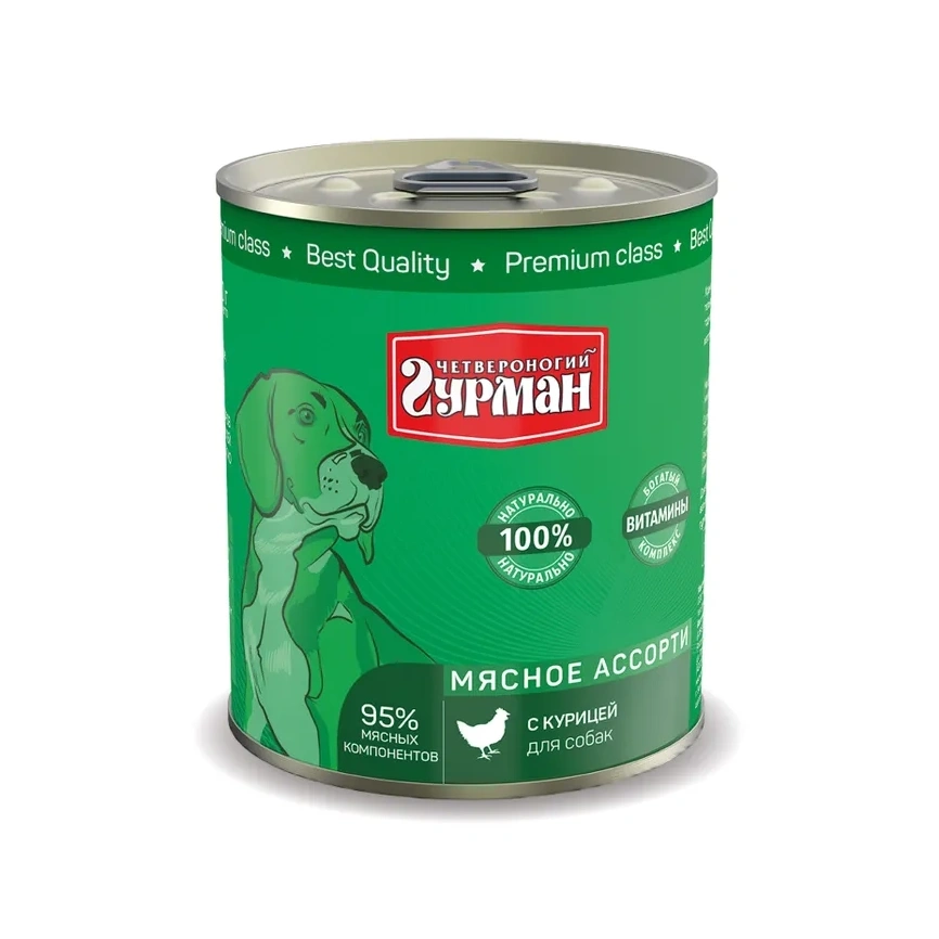 Влажный корм Четвероногий Гурман Chicken & Meat Assortment для собак, с курицей и мясным ассорти, 340 г фото 1
