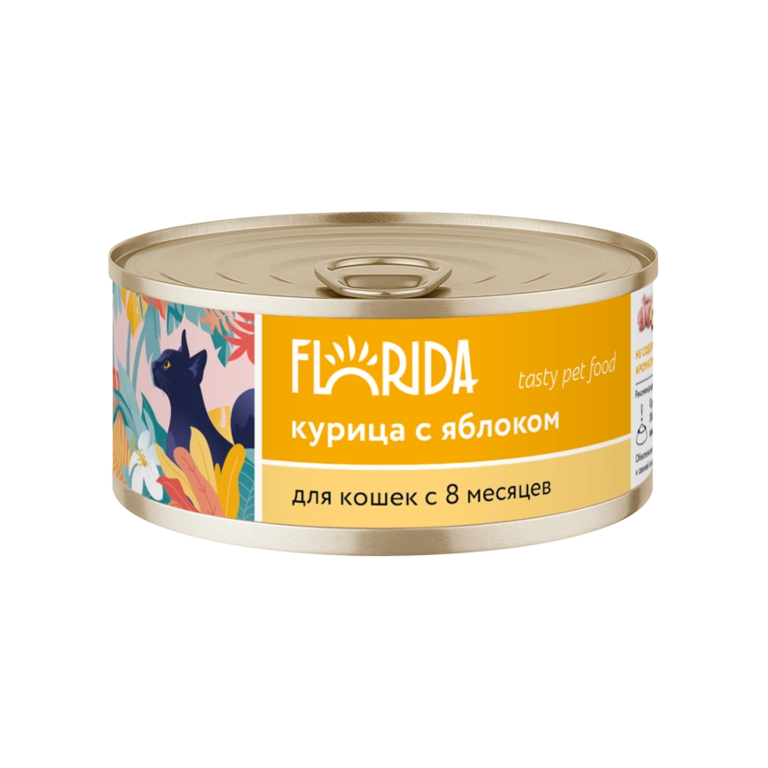 Влажный корм FLORIDA Chicken & Apple для взрослых кошек из курицы с яблоком, 100 г фото 1