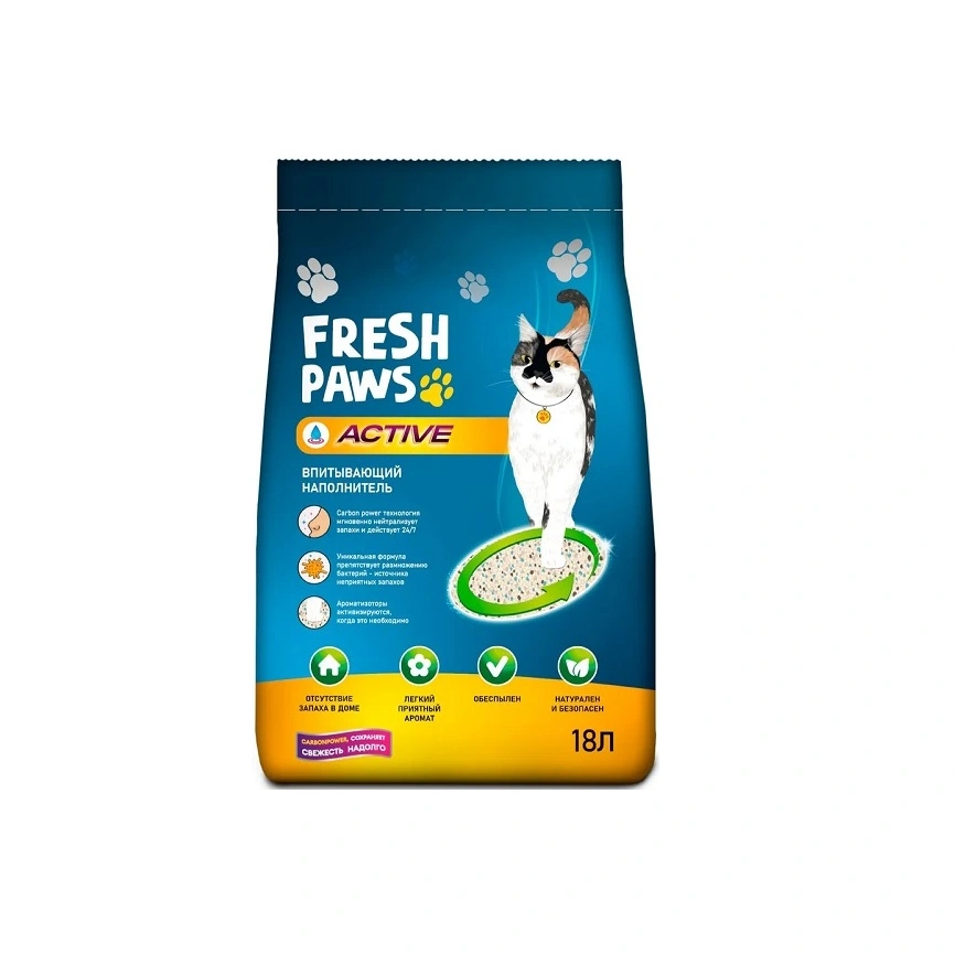 Наполнитель Fresh Paws Active для кошачьих туалетов, впитывающий с активированным углем, 18 л фото 1