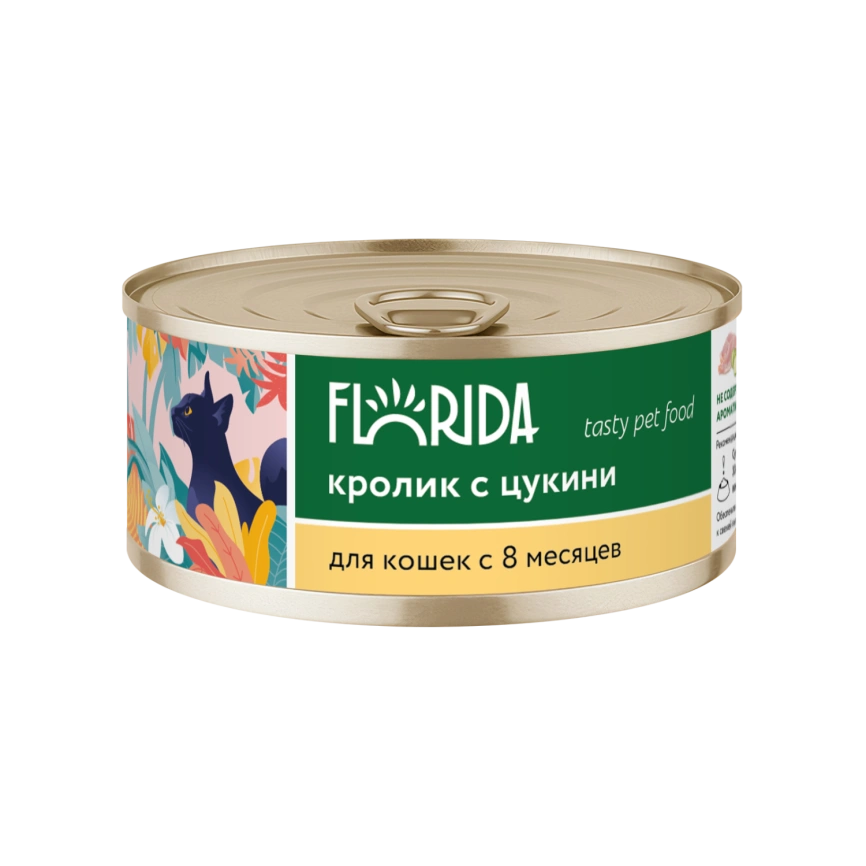 Влажный корм FLORIDA Rabbit для взрослых кошек из кролика с цукини, 100 г фото 1