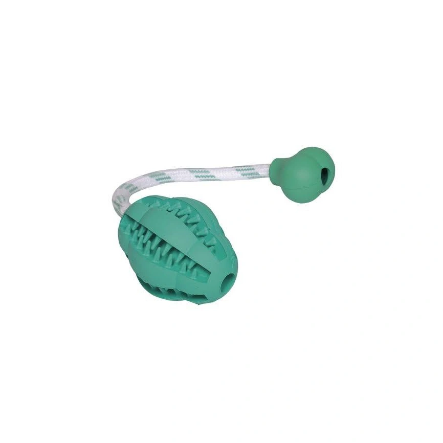 Игрушка NOBBY для собак, Мяч-Регби Dental С Веревкой, резина, 7 см фото 1