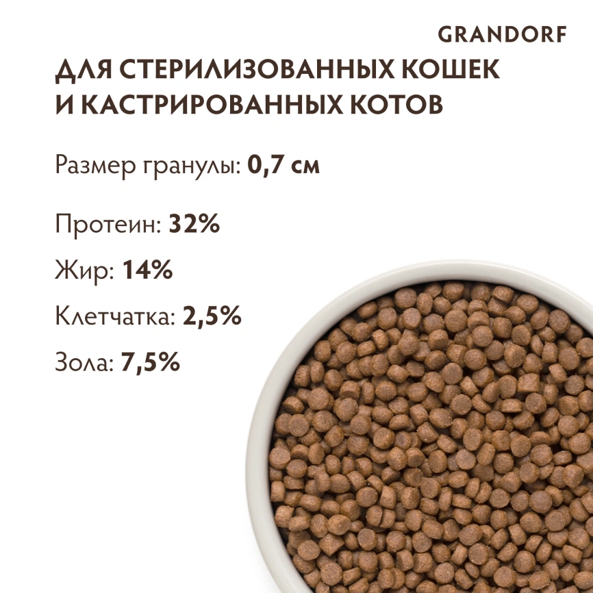 Сухой корм Grandorf Turkey Sterilised для стерилизованных кошек, с индейкой, 400 г фото 9