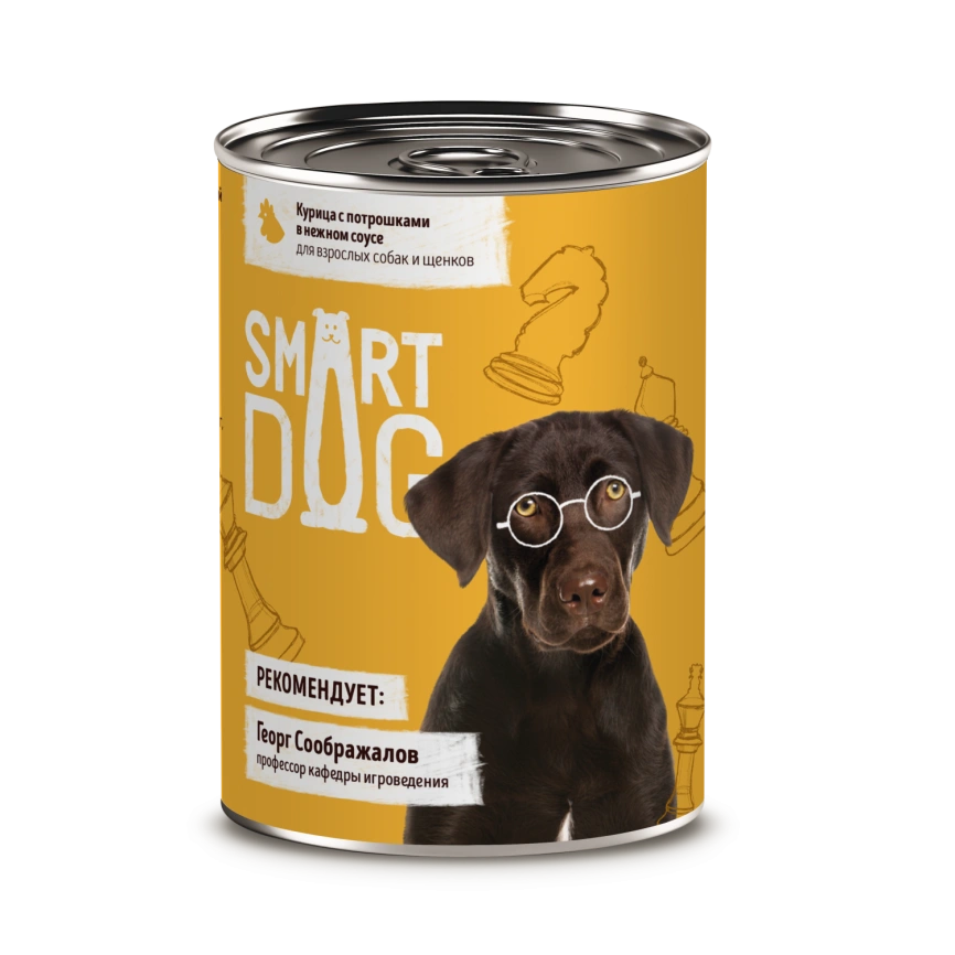 Влажный корм Smart Dog Chicken & Giblets для взрослых собак и щенков, кусочки курочки, с потрошками в нежном соусе, 400 г фото 1