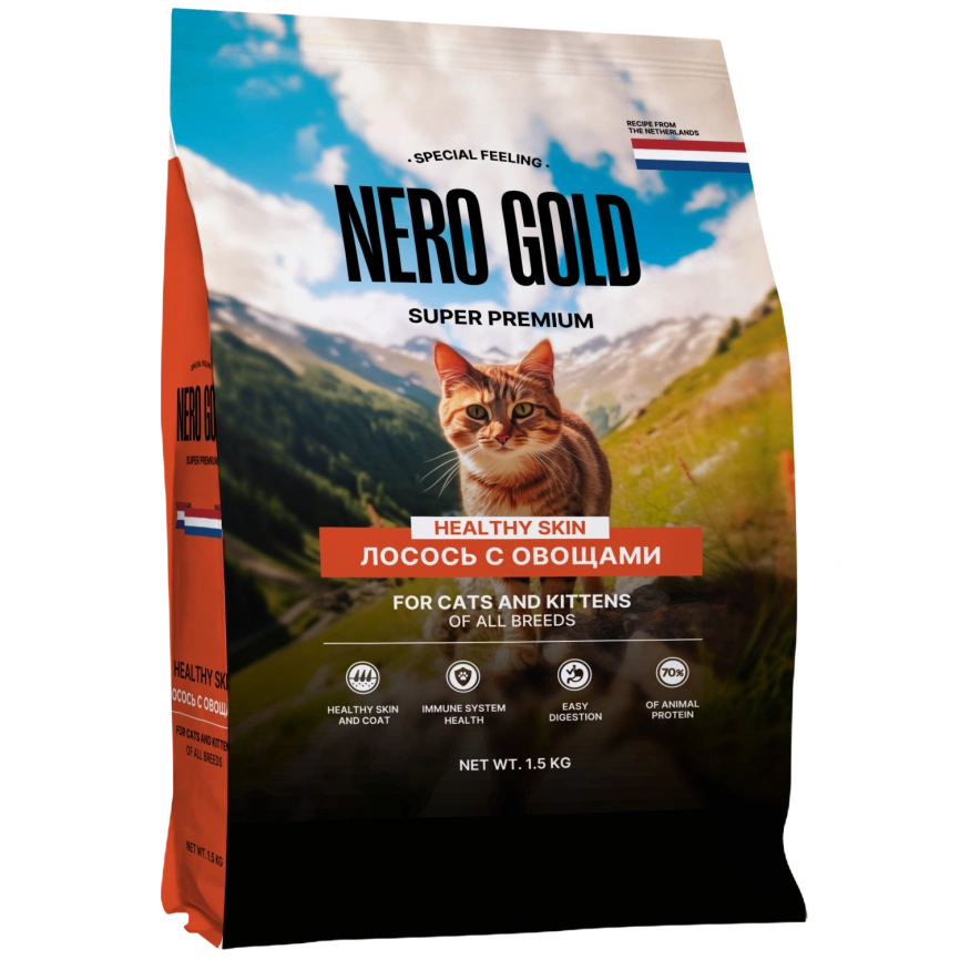 Сухой корм NERO GOLD Salmon & Vegetables для кошек и котят, с лососем и овощами, 1,5 кг фото 1