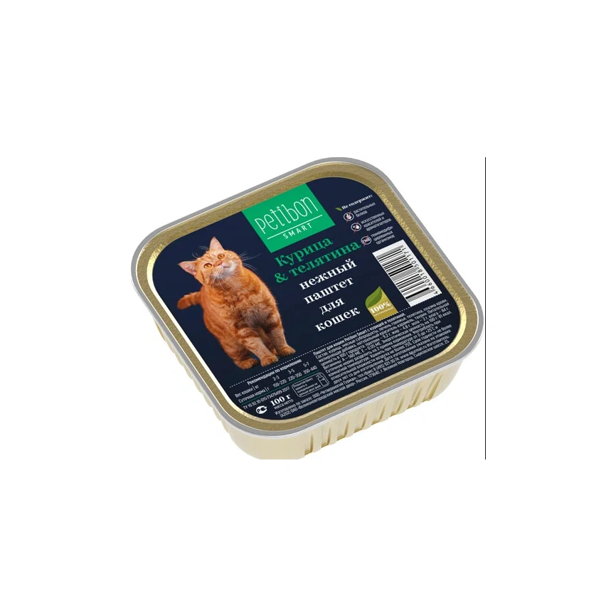 Влажный корм Petibon Smart Chicken & Veal для кошек, паштет, с курицей и телятиной, 100 г фото 1