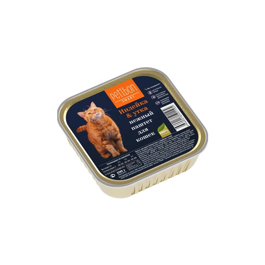 Влажный корм Petibon Smart Turkey & Duck для кошек, паштет, с индейкой и уткой, 100 г фото 1