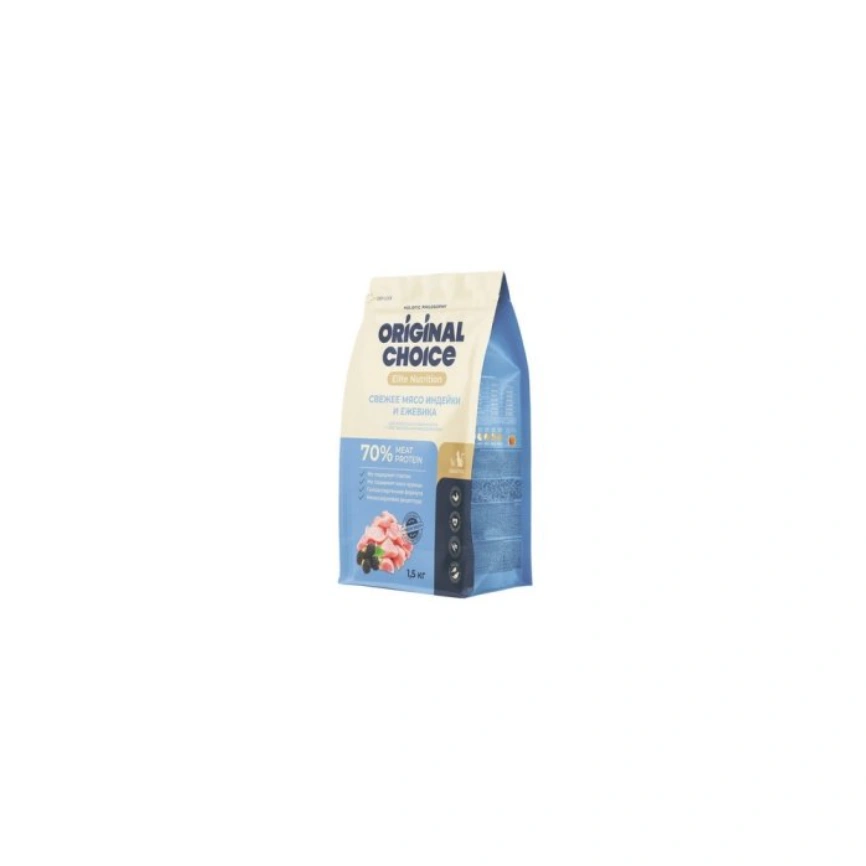 Сухой корм ORIGINAL CHOICE Adult Sensitive Digestion Turkey & Blackberry для взрослых кошек и котов с чувствительным пищеварением, со свежим мясом индейки и ежевикой, 1,5 кг фото 1