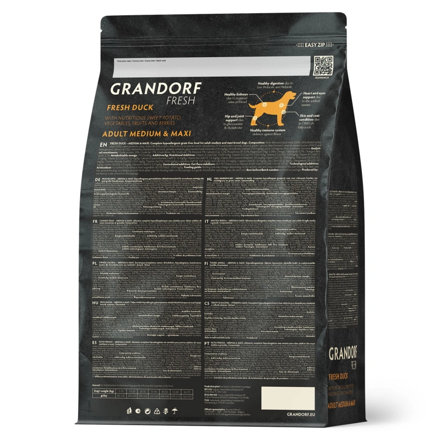 Сухой корм Grandorf Fresh Dog Duck & Sweet Potato для взрослых собак средних и крупных пород диетическая формула для особо аллергичных собак утка, с бататом, 3 кг фото 2