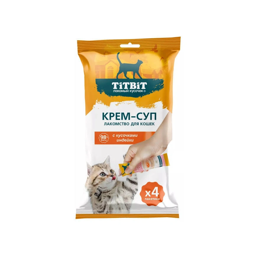Влажный корм Titbit крем-суп Turkey для кошек, с кусочками, с индейкой, 10 г фото 1