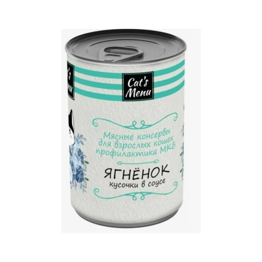 Влажный корм Cat`s Menu Lamb для взрослых кошек с ягненком кусочки в соусе профилактика мочекаменной болезни, 340 г фото 1