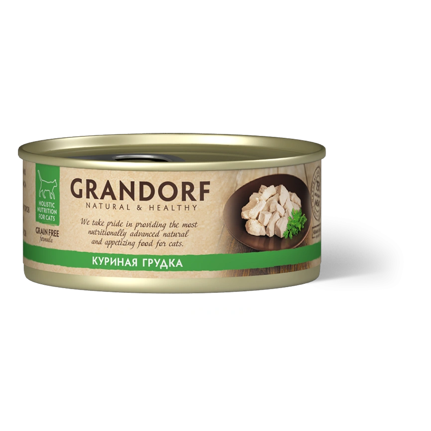 Влажный корм Grandorf Chicken для кошек, консервы, Куриная грудка в бульоне, 70 г фото 1