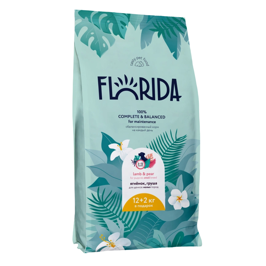 Сухой корм FLORIDA Small Puppy Lamb & Pear для щенков малых пород, с ягненком и грушей, 14 кг фото 1