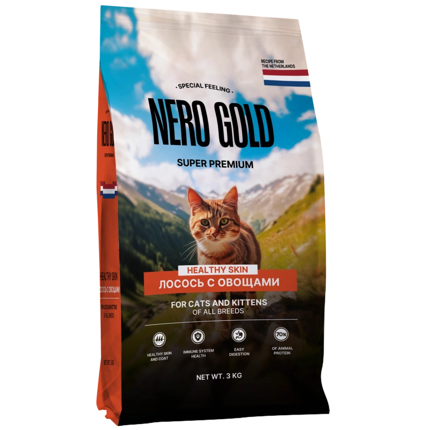 Сухой корм NERO GOLD Salmon & Vegetables для кошек и котят, с лососем и овощами, 3 кг фото 1