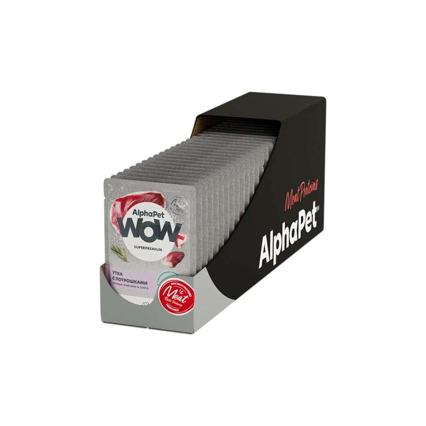 Влажный корм ALPHAPET WOW Superpremium Duck & Giblets для кошек, с чувствительным пищеварением, с уткой и потрошками, 85 г фото 3