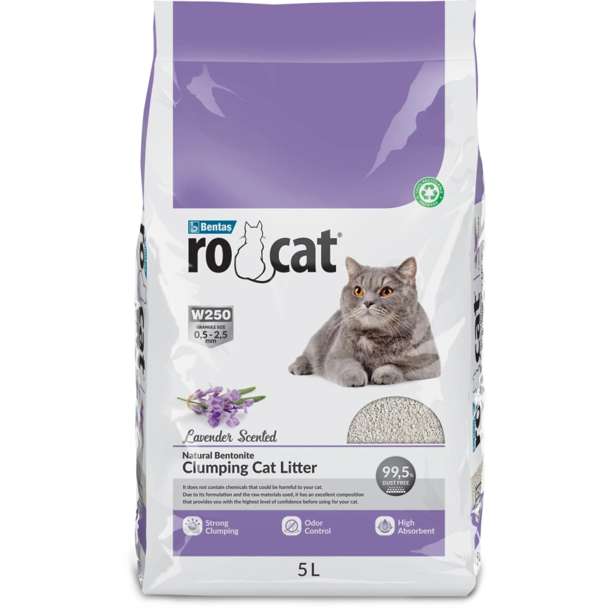 Наполнитель Ro Cat для кошачьего туалета, комкующийся без пыли с ароматом лаванды, 5 л фото 1