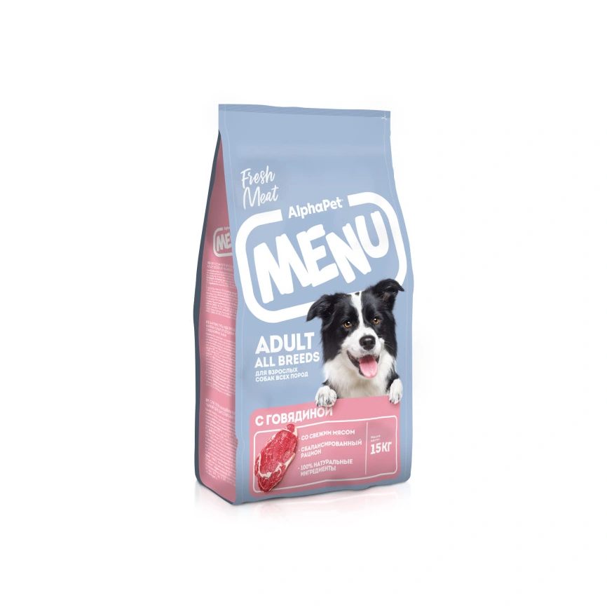 Сухой корм ALPHAPET MENU Beef для взрослых собак всех пород, с говядиной, 15 кг фото 1