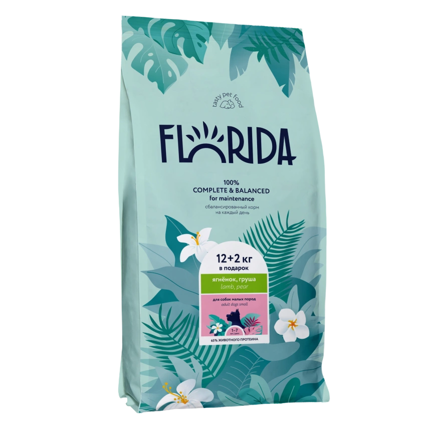 Сухой корм FLORIDA Mini Adult Lamb & Pear для взрослых собак малых пород, с ягненком и грушей, 14 кг фото 1