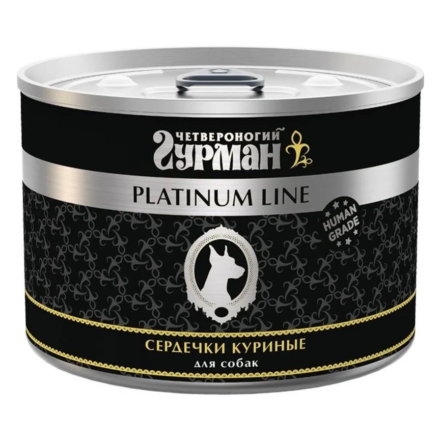 Влажный корм Четвероногий Гурман Platinum line для собак, с куриными сердечками в желе, 525 г фото 1