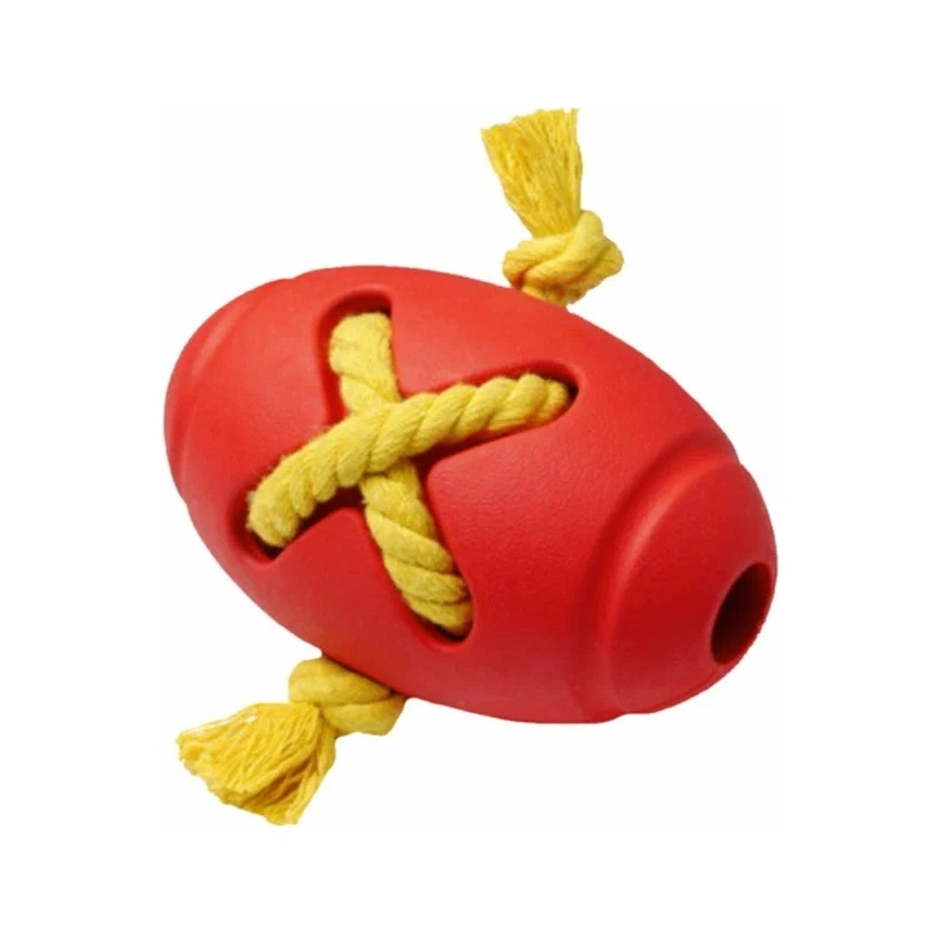 Игрушка Homepet Silver Series для собак, мяч регби с канатом красный каучук, 8 см х 12,7 см фото 1
