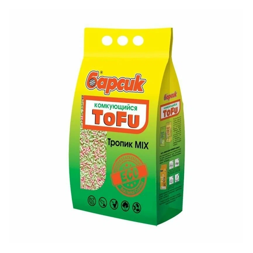 Наполнитель Барсик Mix для кошачьих туалетов, комкующийся Tofu Тропик, 4,54 л фото 1