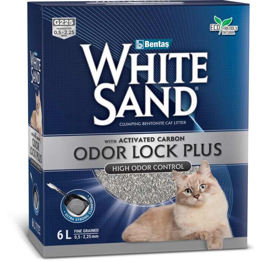 Наполнитель White Sand для кошачьего туалета, комкующийся "С усиленной блокировкой запахов" с активированным углем, 6 л фото 1