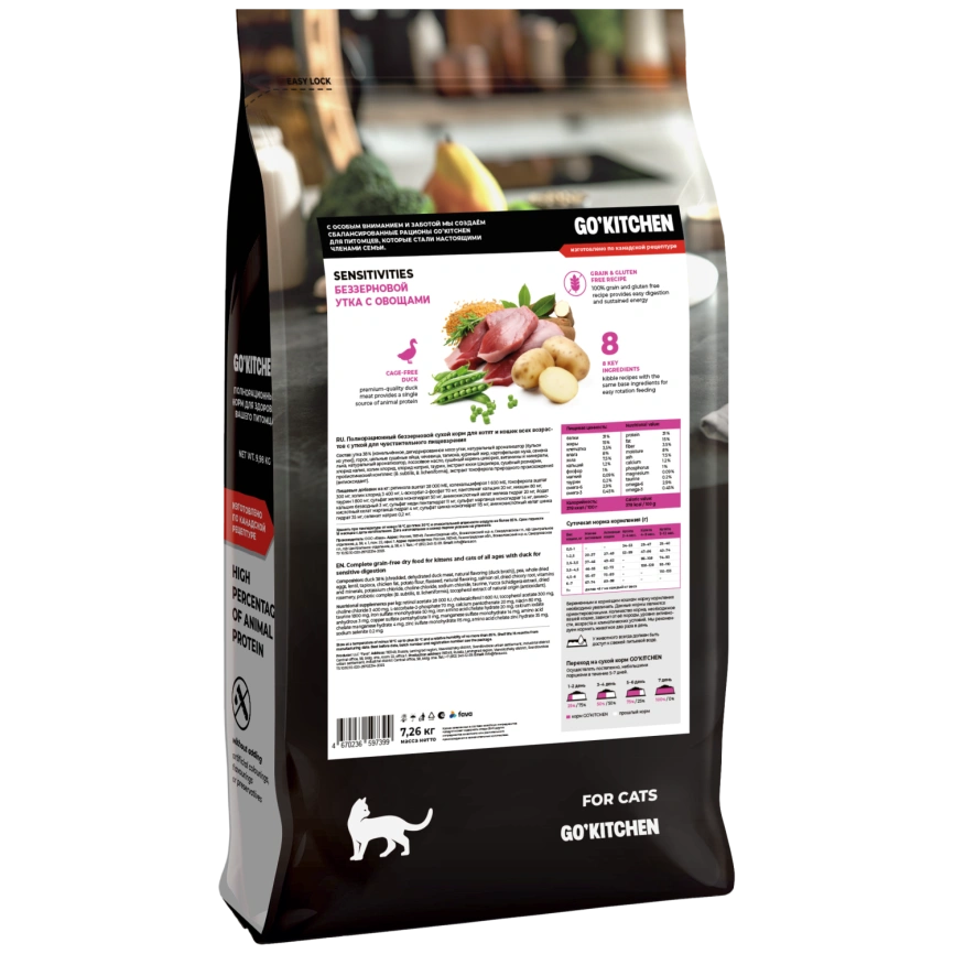Сухой корм Go'Kitchen Duck для котят и кошек всех возрастов для чувствительного пищеварения, с уткой, 7,26 кг фото 2