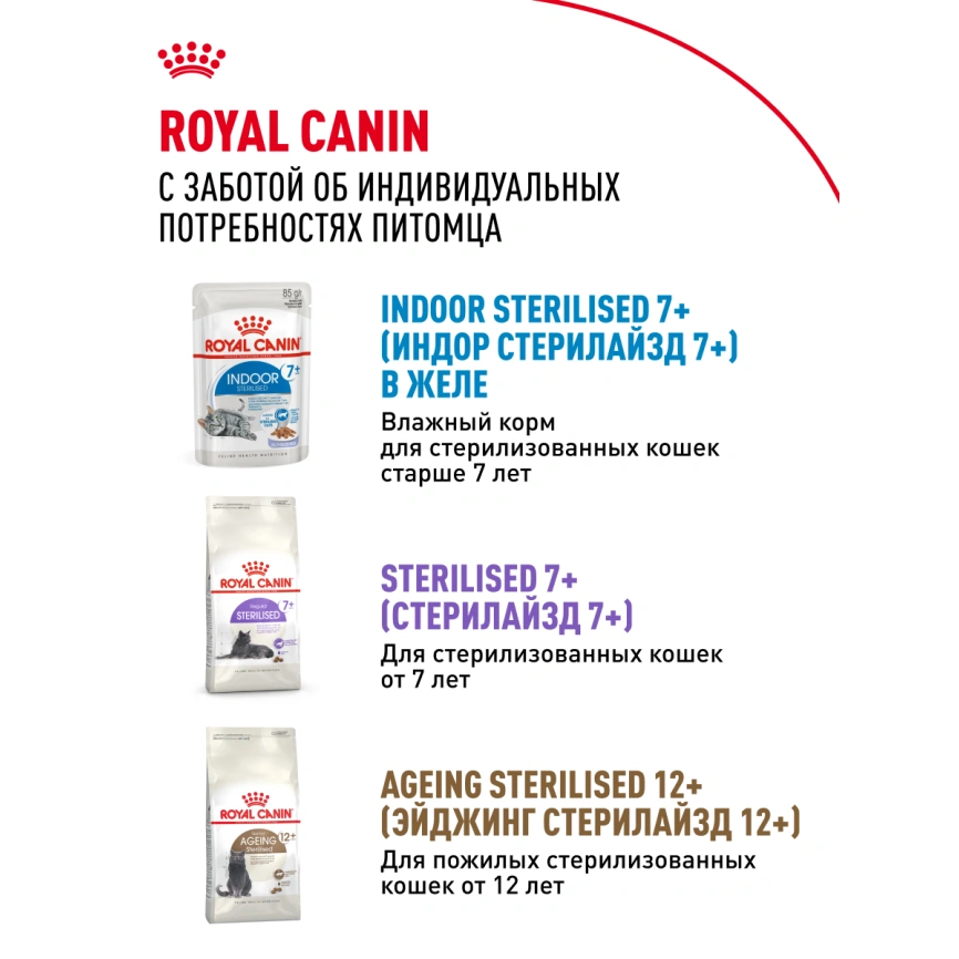 Влажный корм Royal Canin Indoor 7+ в соусе для кошек старше 7 лет, живущих в помещении, пауч, 85 г фото 9