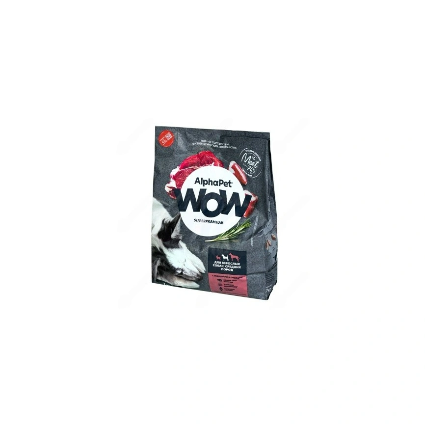 Сухой корм ALPHAPET WOW Superpremium Beef & Heart для взрослых собак средних пород, с говядиной и сердцем, 2 кг фото 1