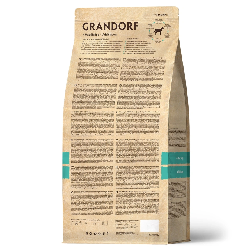 Сухой корм Grandorf 4 Meat Probiotic Indoor Meat Assortment для домашних кошек, с четырьмя видами мяса, 2 кг фото 2