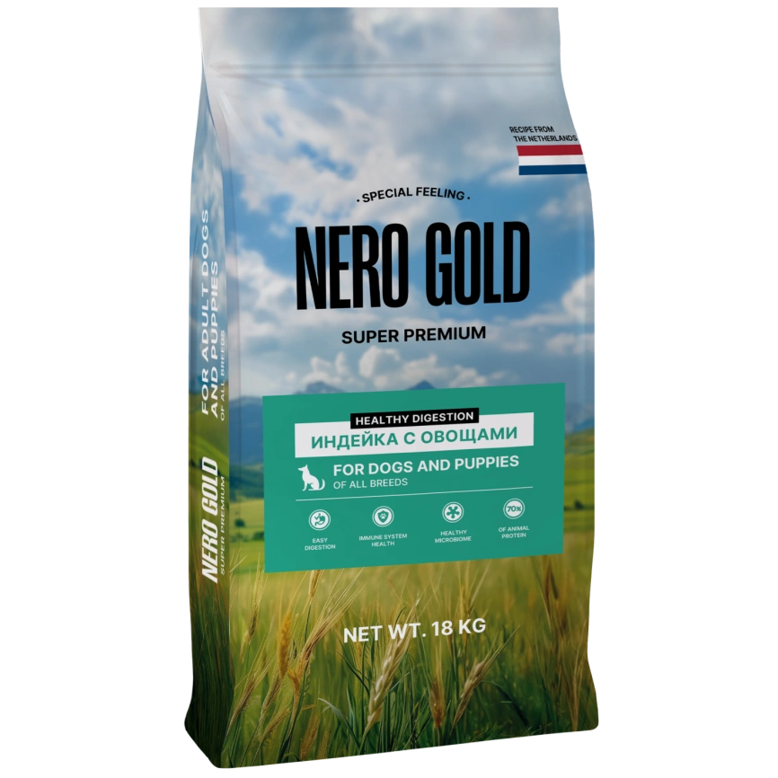 Сухой корм NERO GOLD Turkey & Vegetables для собак и щенков, с мясом индейки и овощами, 18 кг фото 1