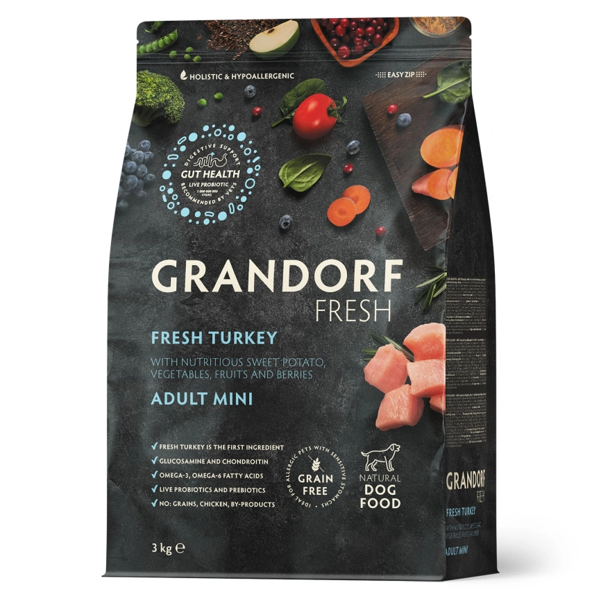 Сухой корм Grandorf Fresh Dog Turkey & Sweet Potato для взрослых собак мелких пород диетическая формула для особо аллергичных собак индейка, с бататом, 3 кг фото 1
