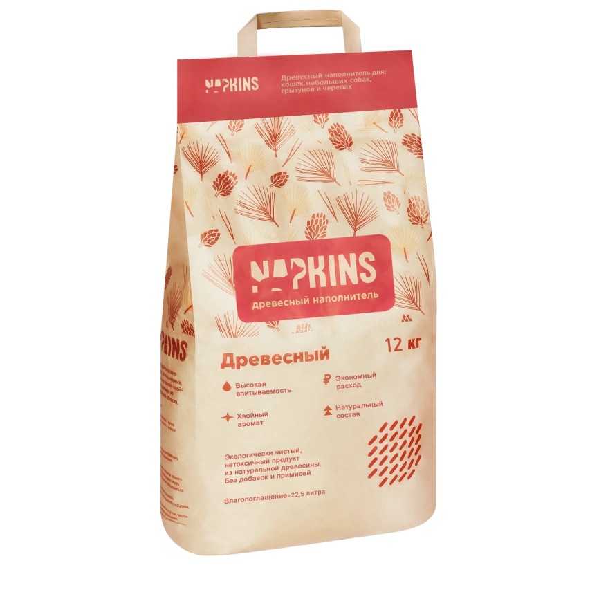 Наполнитель Napkins для кошачьего туалета, древесный, 22.5 л фото 1