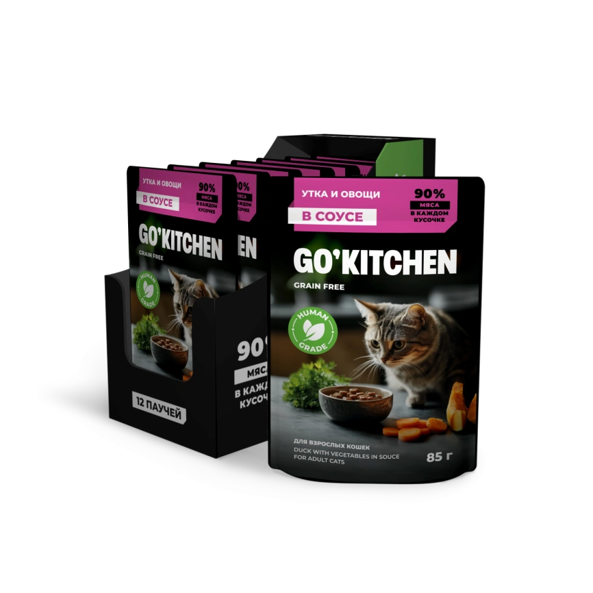 Влажный корм Go'Kitchen Duck & Vegetables для взрослых кошек, с уткой и овощами в соусе, 85 г фото 3