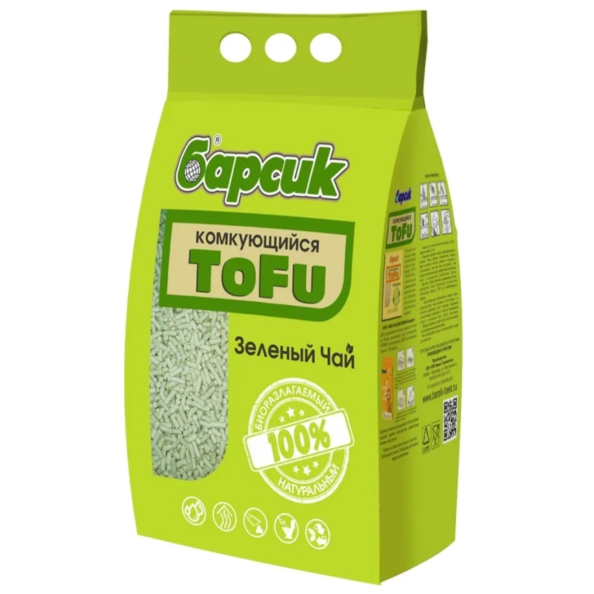 Наполнитель Барсик Tofu Mix для кошачьих туалетов, Зеленый чай бентонит комкующийся, 4,54 л фото 1