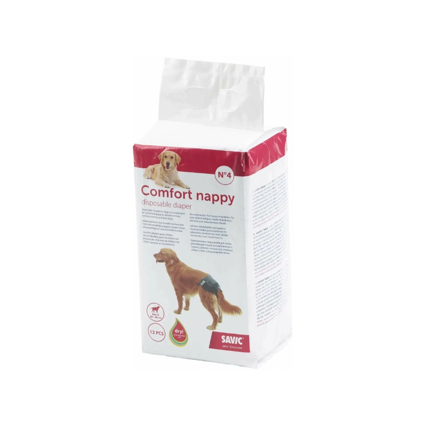Подгузники SAVIC Comfort Nappy для собак, №4 черные 40-, 12 шт, 48 см фото 1