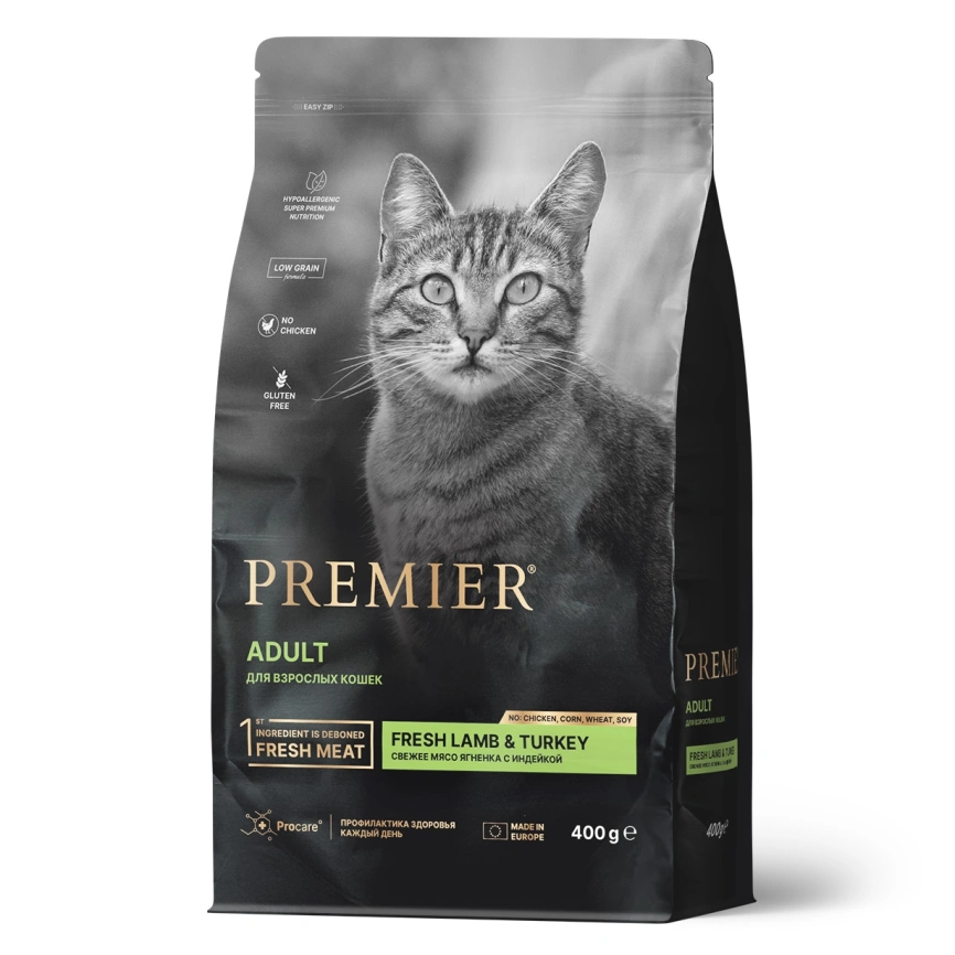 Сухой корм Premier Cat Lamb & Turkey Adult для взрослых кошек, с ягненком и индейкой, 400 г фото 1