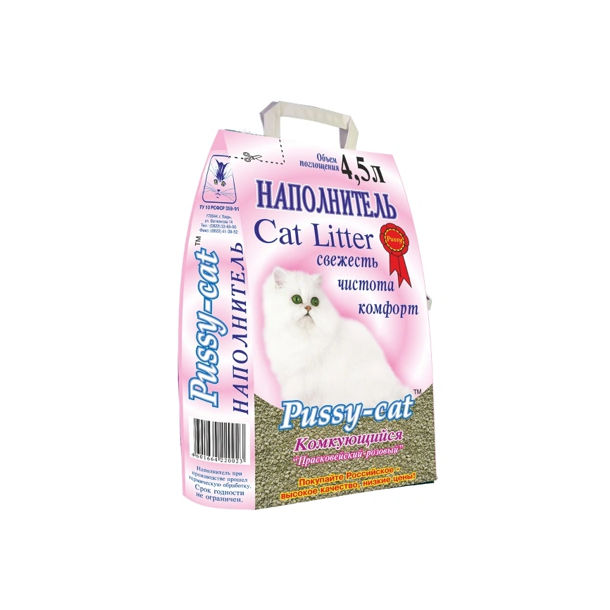 Наполнитель Pussy-Cat розовый комкующийся для кошачьих туалетов, 4,5 л фото 1