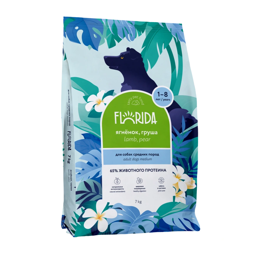 Сухой корм FLORIDA Medium Adult Lamb & Pear для взрослых собак средних пород, с ягненком и грушей, 7 кг фото 1