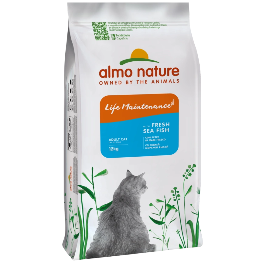 Сухой корм Almo Nature Fish & Rice для взрослых кошек со свежей морской рыбой и коричневым рисом, 12 кг фото 1