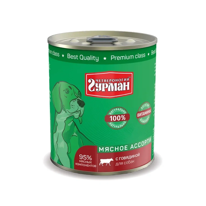 Влажный корм Четвероногий Гурман Beef & Meat Assortment для собак, с говядиной и мясным ассорти, 340 г фото 1