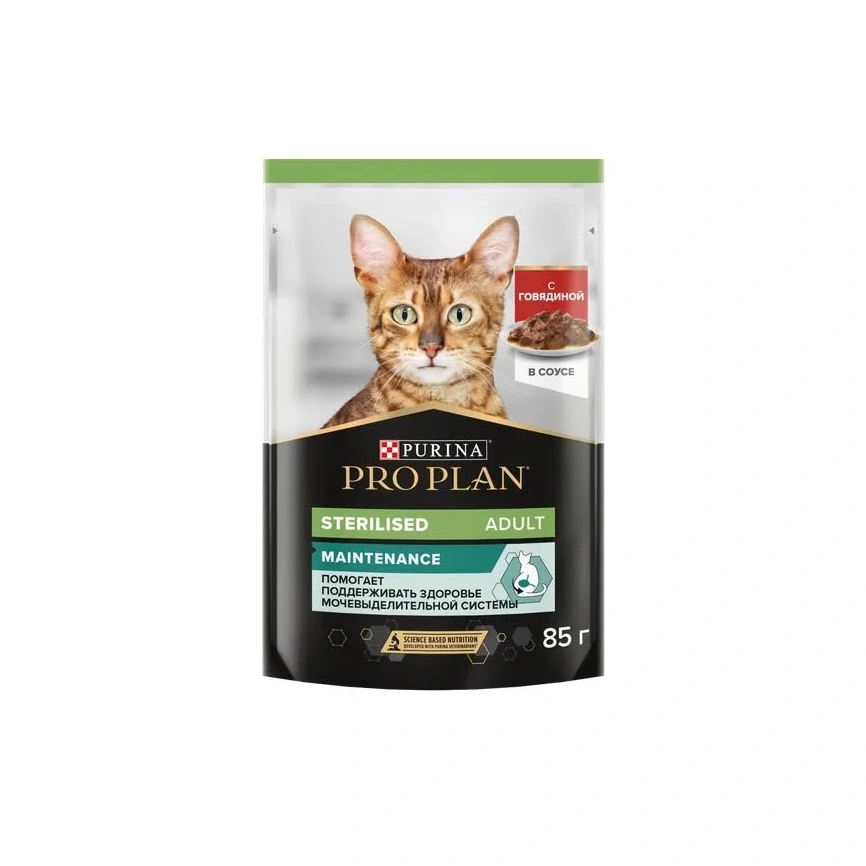 Влажный корм PRO PLAN Beef для взрослых стерилизованных кошек и кастрированных котов, с говядиной в соусе, 85 г фото 1