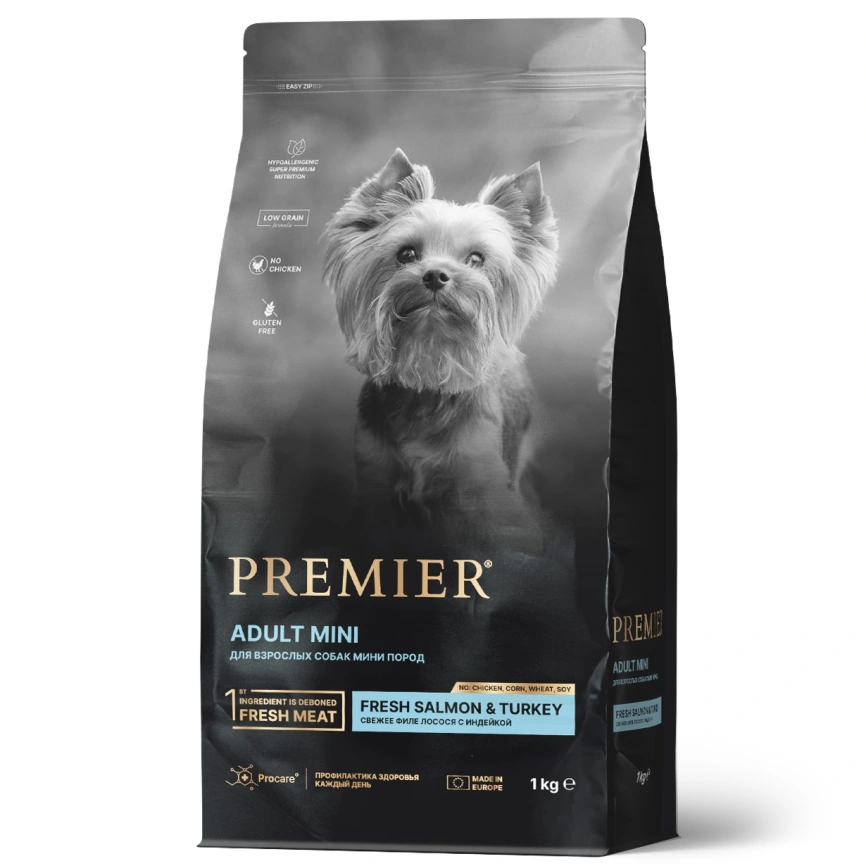 Сухой корм Premier Dog Salmon & Turkey Adult Mini для собак мелких пород, с лососем и индейкой, 1 кг фото 1