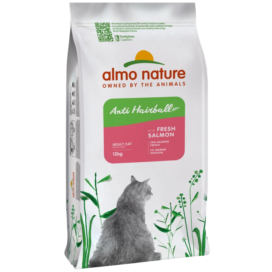 Сухой корм Almo Nature Hairball Salmon для взрослых кошек со свежим, с лососем, 12 кг фото 1