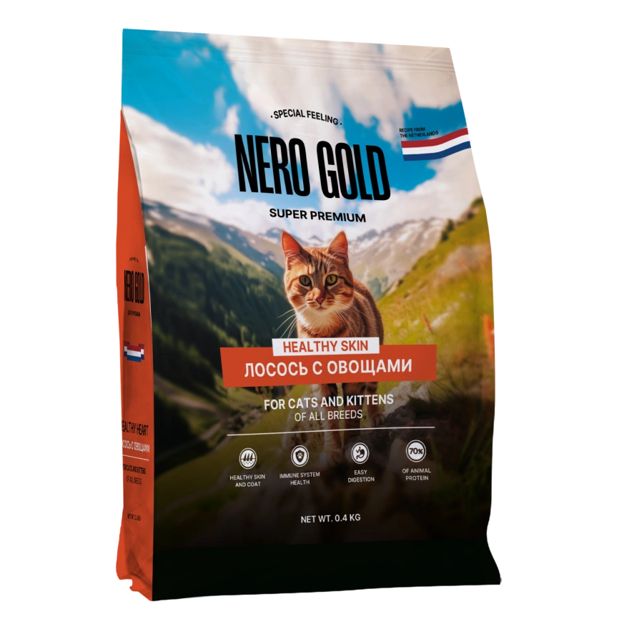 Сухой корм NERO GOLD Salmon & Vegetables для кошек и котят, с лососем и овощами, 400 г фото 1