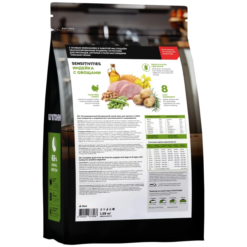 Сухой корм Go'Kitchen Turkey для щенков и собак всех возрастов для чувствительного пищеварения, с индейкой, 5,44 кг фото 4
