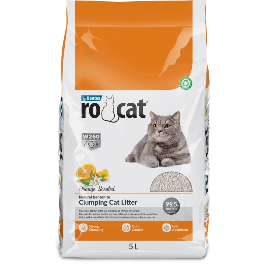 Наполнитель Ro Cat для кошачьего туалета, комкующийся без пыли с ароматом апельсина, 5 л фото 1
