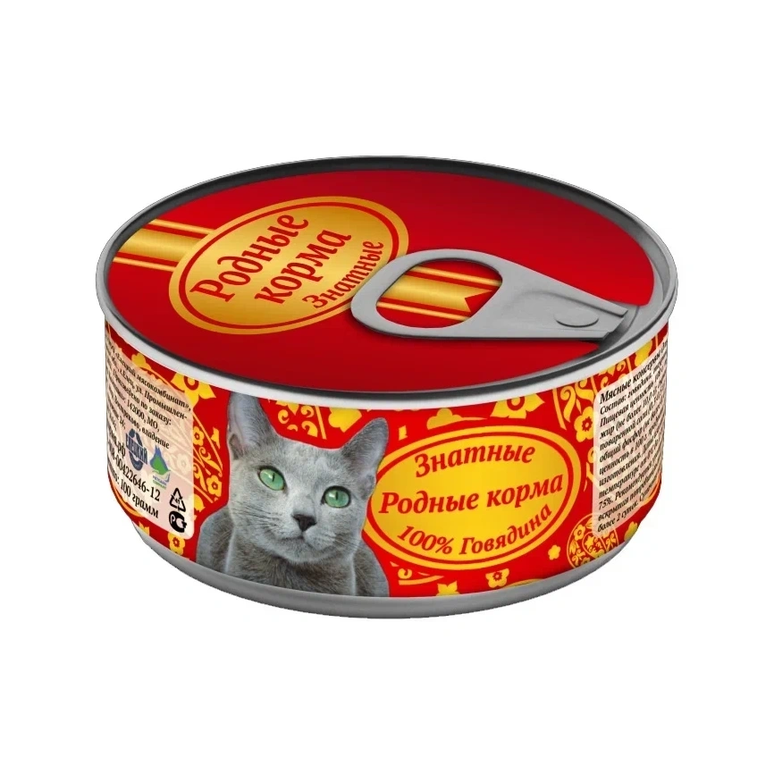 Влажный корм Родные корма знатные Beef для кошек, с говядиной, 100 г фото 1