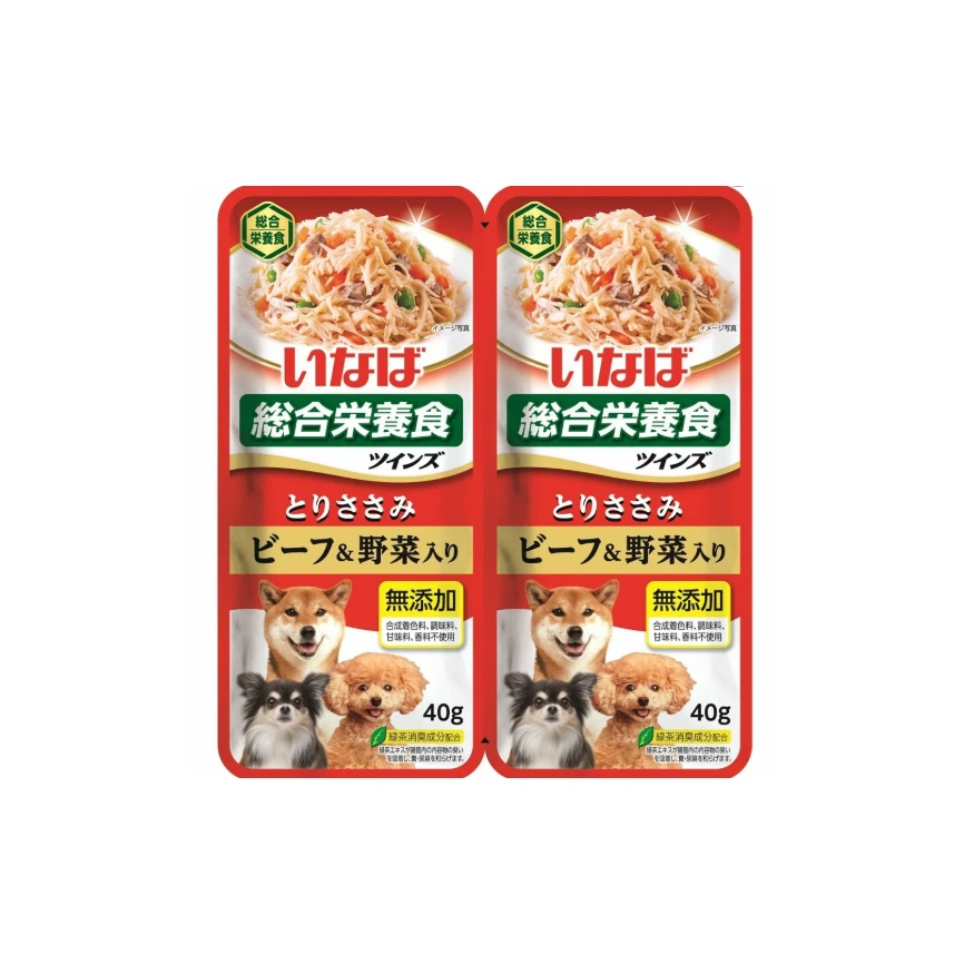 Влажный корм Inaba Twins Chicken, Beef & Vegetables для собак, куриное филе с овощами и говядиной в желе, 40 г фото 1