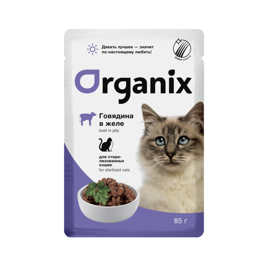 Влажный корм Organix Preventive Line Beef для стерилизованных кошек говядина в желе, 85 г фото 1